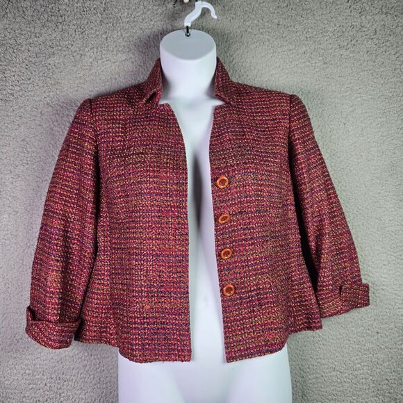 Maggy London Petites Cropped Tweed Silk Blend Blazer Pink Multicolor Classic - Picture 15 of 16